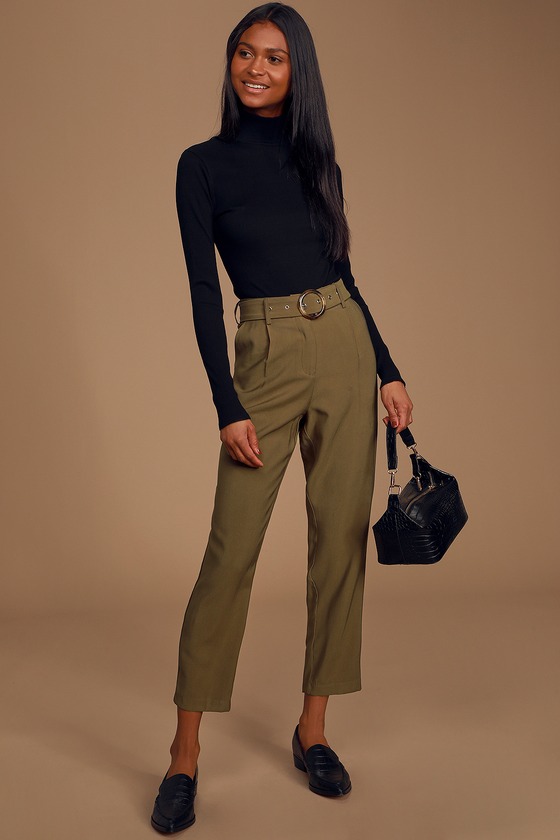 Olive green wide-leg pants | HOWTOWEAR Fashion